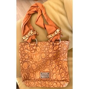 Authentic Ripani Orange Ripple Embossed Leather Handbag Tote Purse Made In Italy